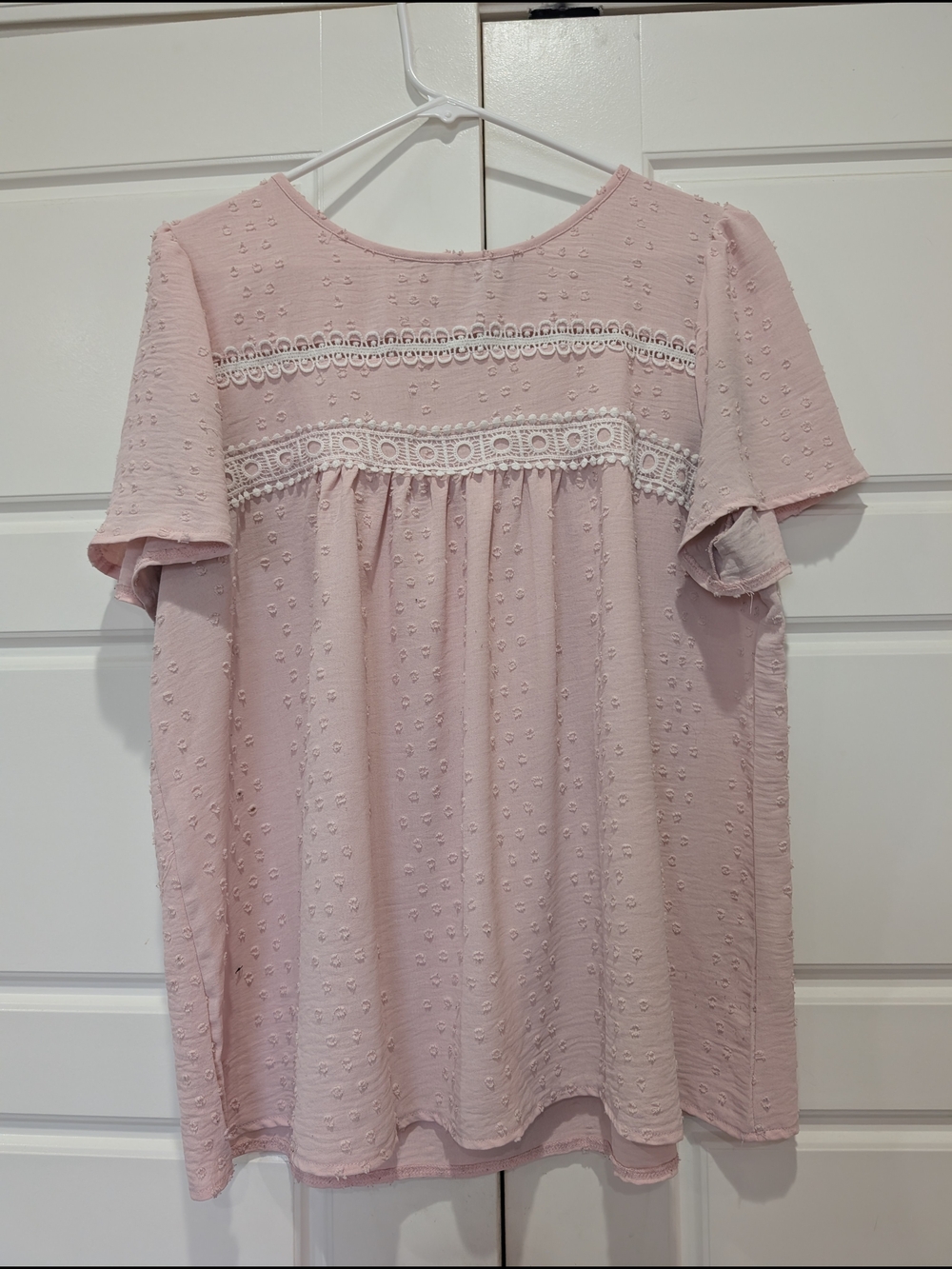 Shein Blush Pink Swiss Dot Lace Trim Top | XL
